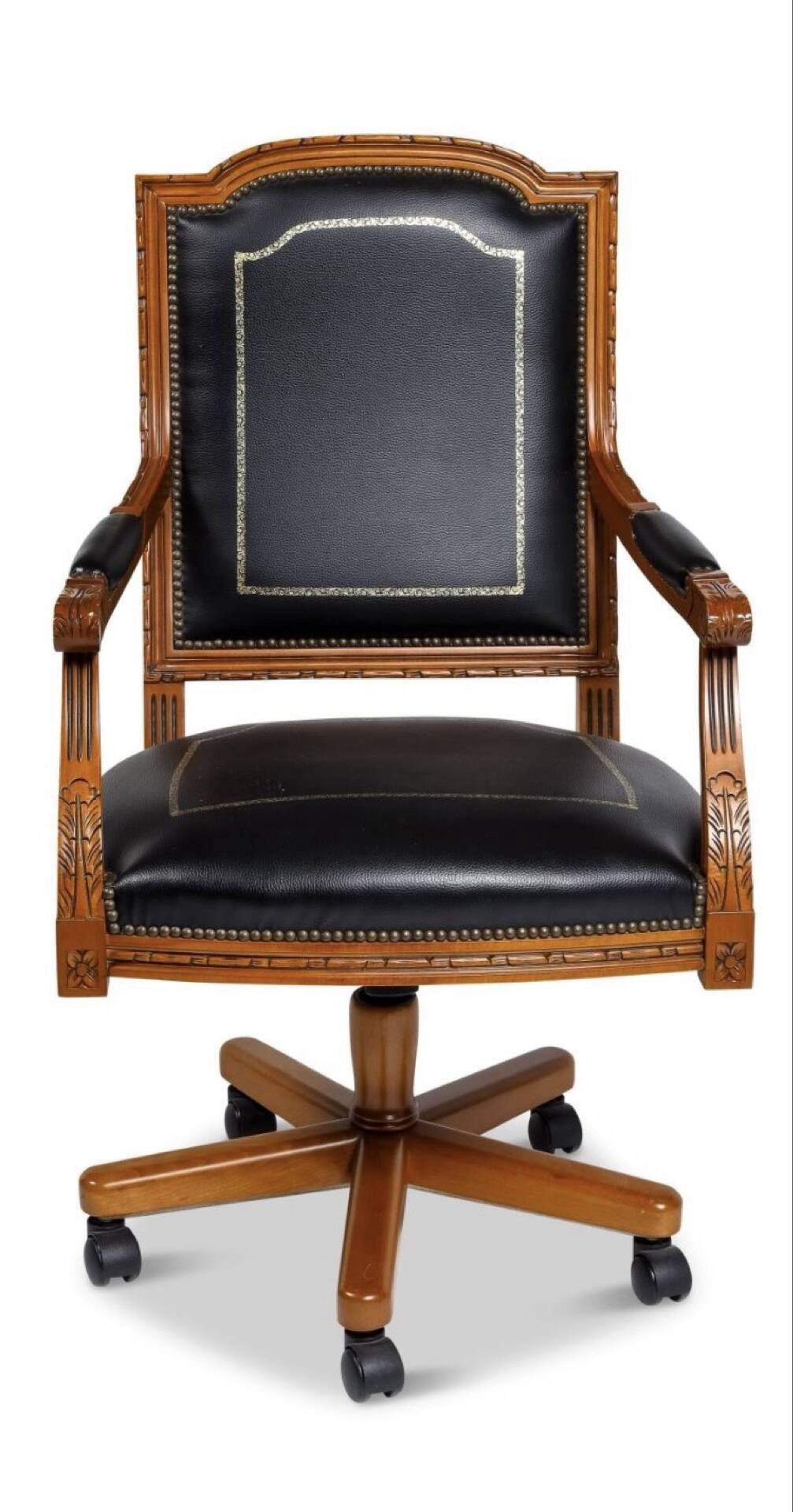 Lot 2 vintage design office chairs – black leather + brown capito leather