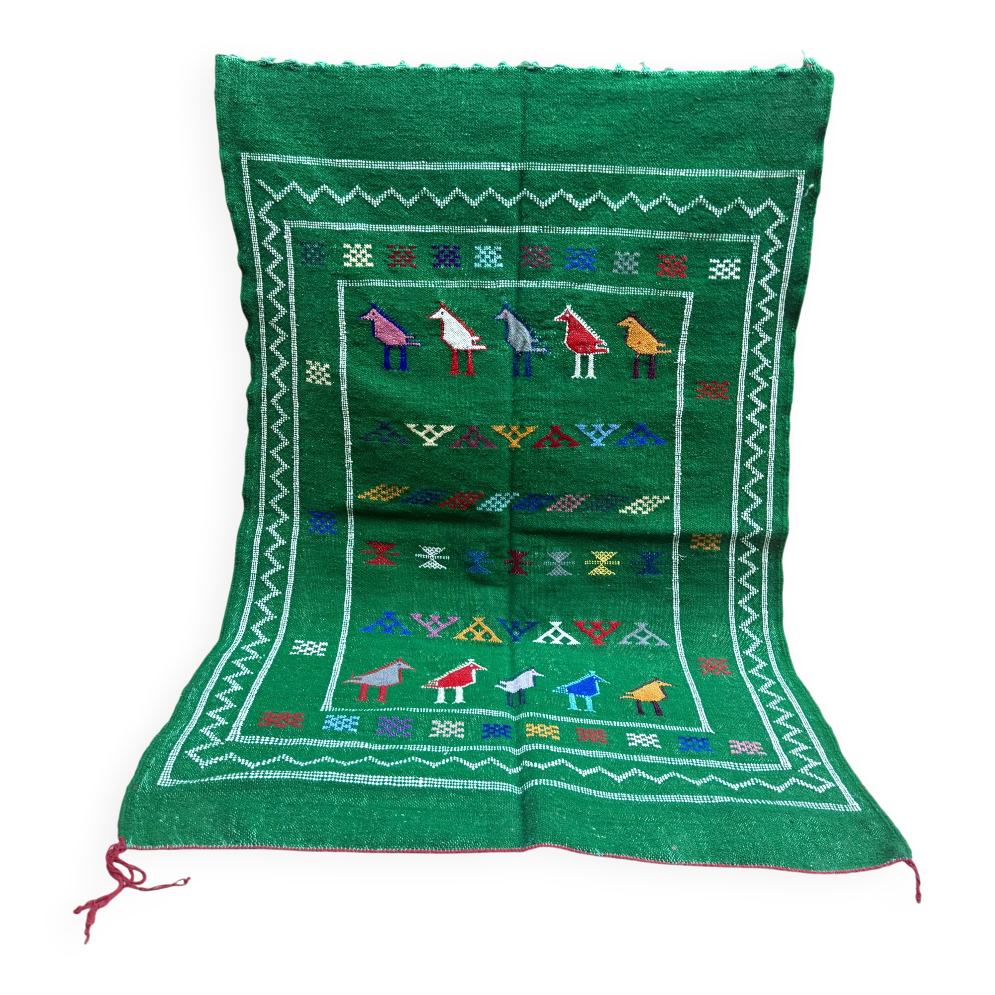 Handwoven Berber Kilim rug: Small Moroccan tribal accent rug