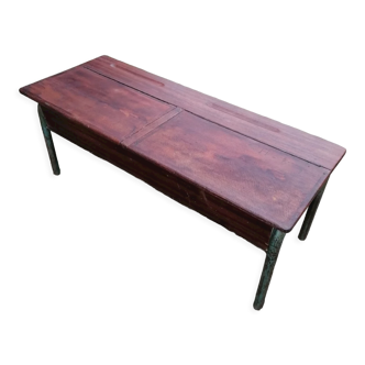 Table basse bureau d'écolier vintage avec coffres
