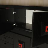 Brutalist Belgian buffet in black and red from the 1960s.