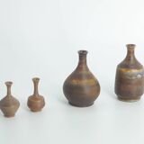 Small Mid-Century Scandinavian Modern Collectible Brown Stoneware Vase by Gunnar Borg, Set of 4