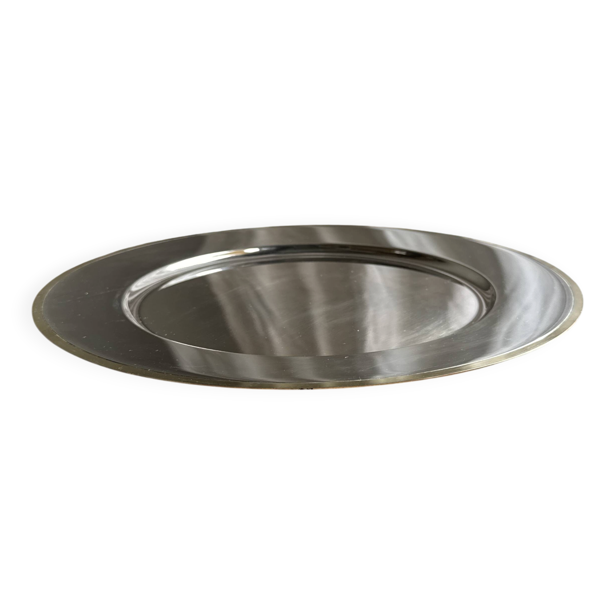 Round silver-plated tray with a wide gold border D30 H2