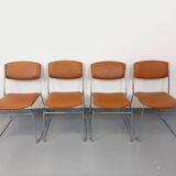 4 vintage sleigh chairs from the 70s, in designer chrome metal