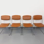 4 vintage sleigh chairs from the 70s, in designer chrome metal