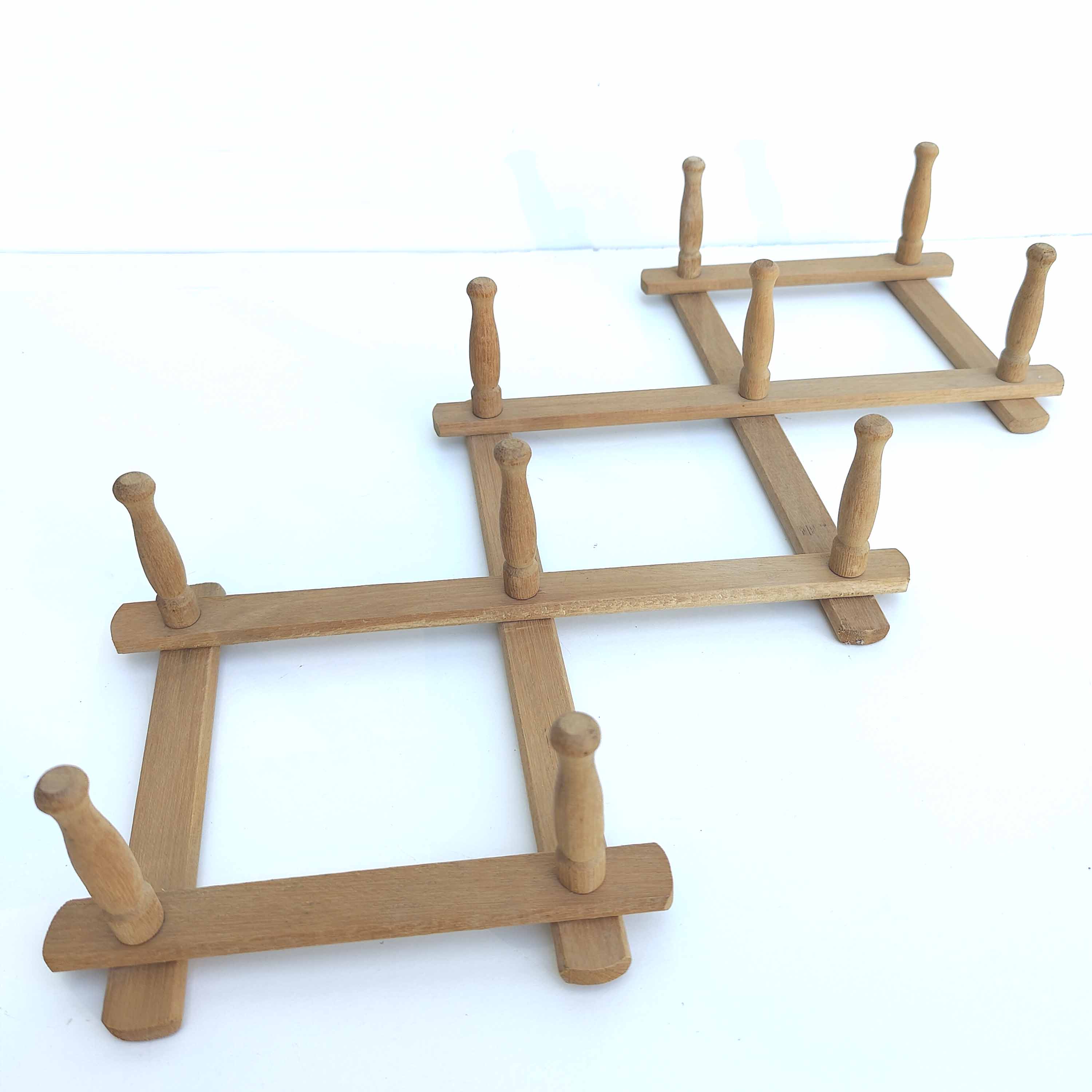Coat rack accordion vintage light wood 10 hooks