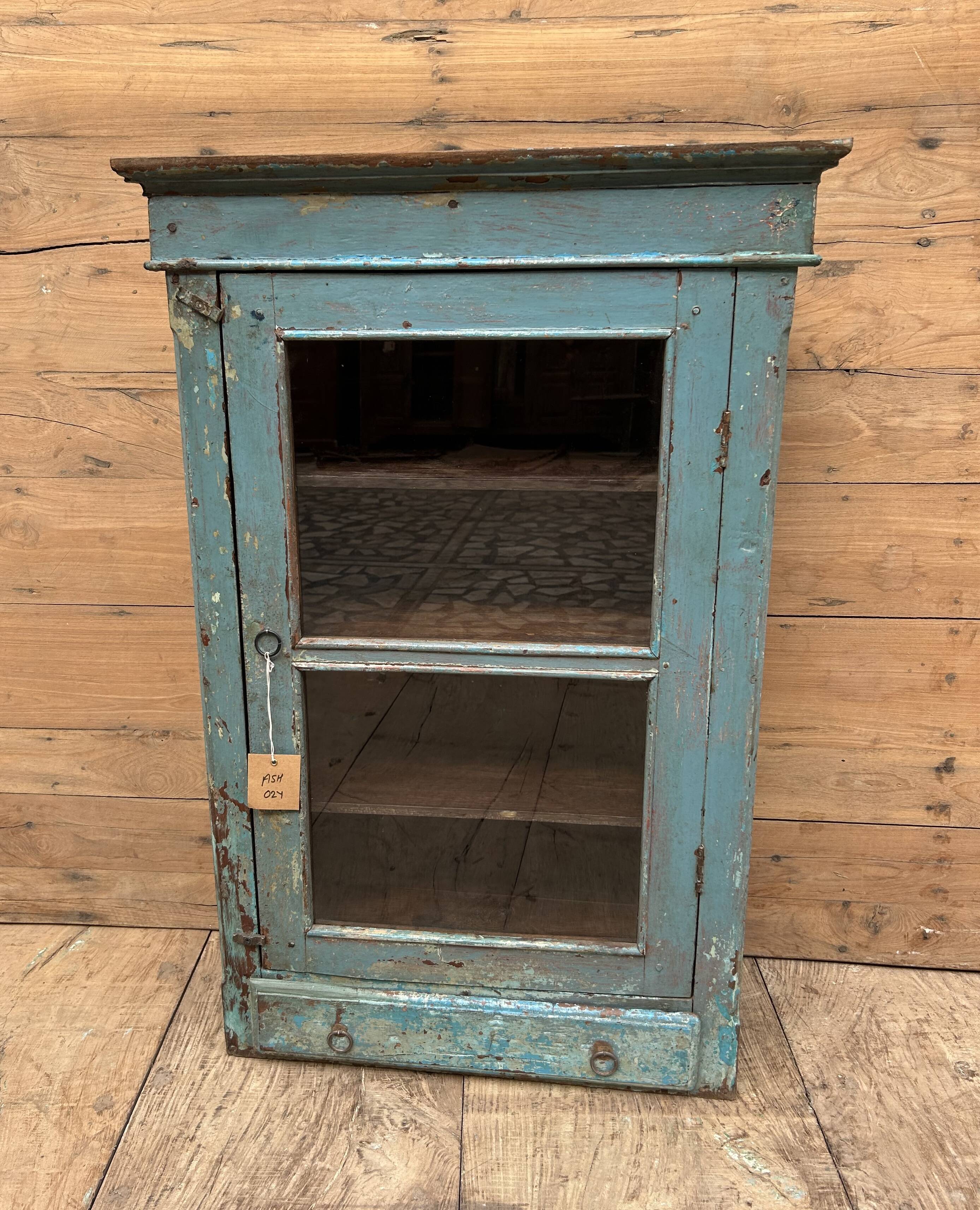 Wall display cabinet in Burmese teak with original patina.