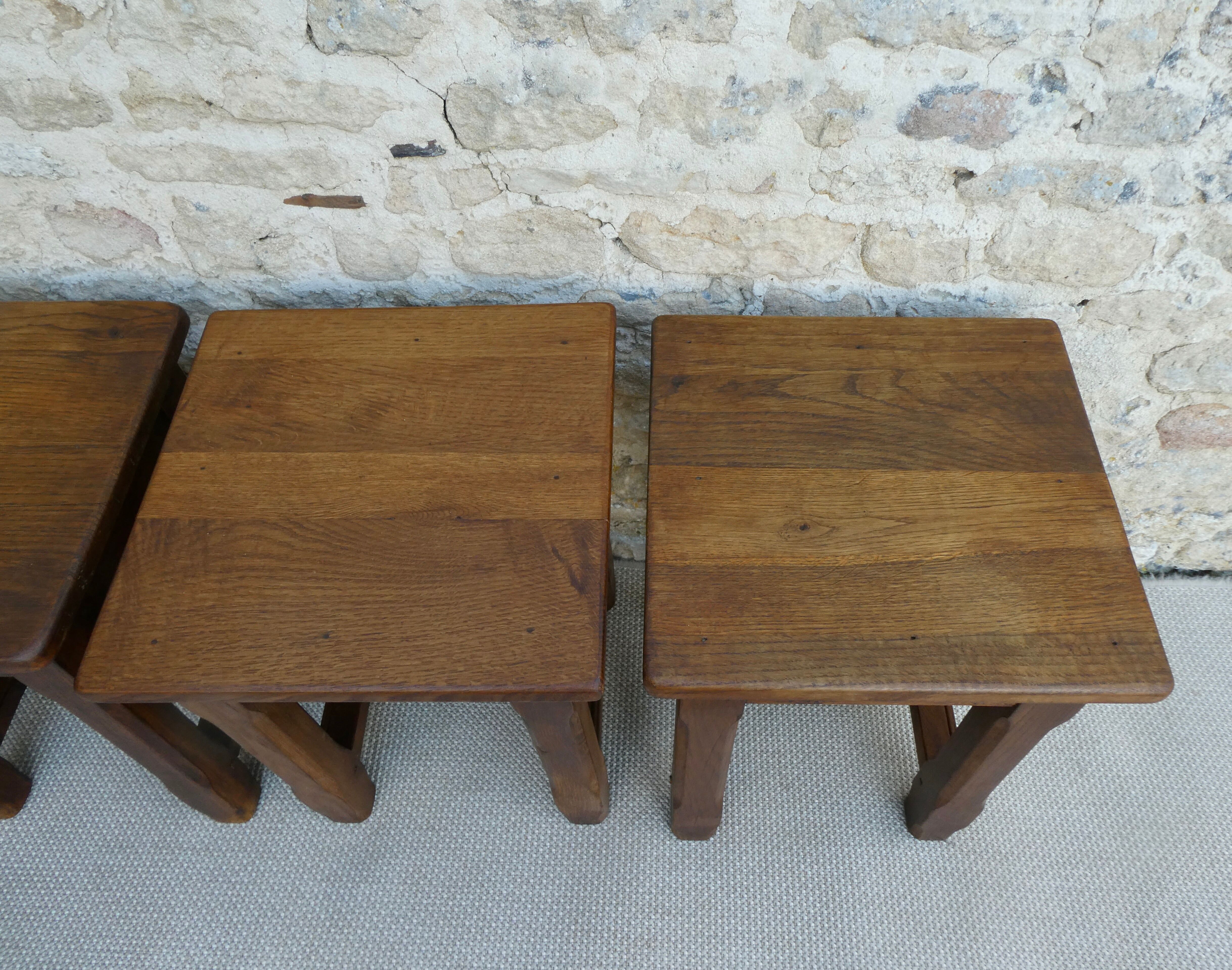Set of 4 solid wood stools, bistro, 60s