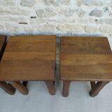 Set of 4 solid wood stools, bistro, 60s