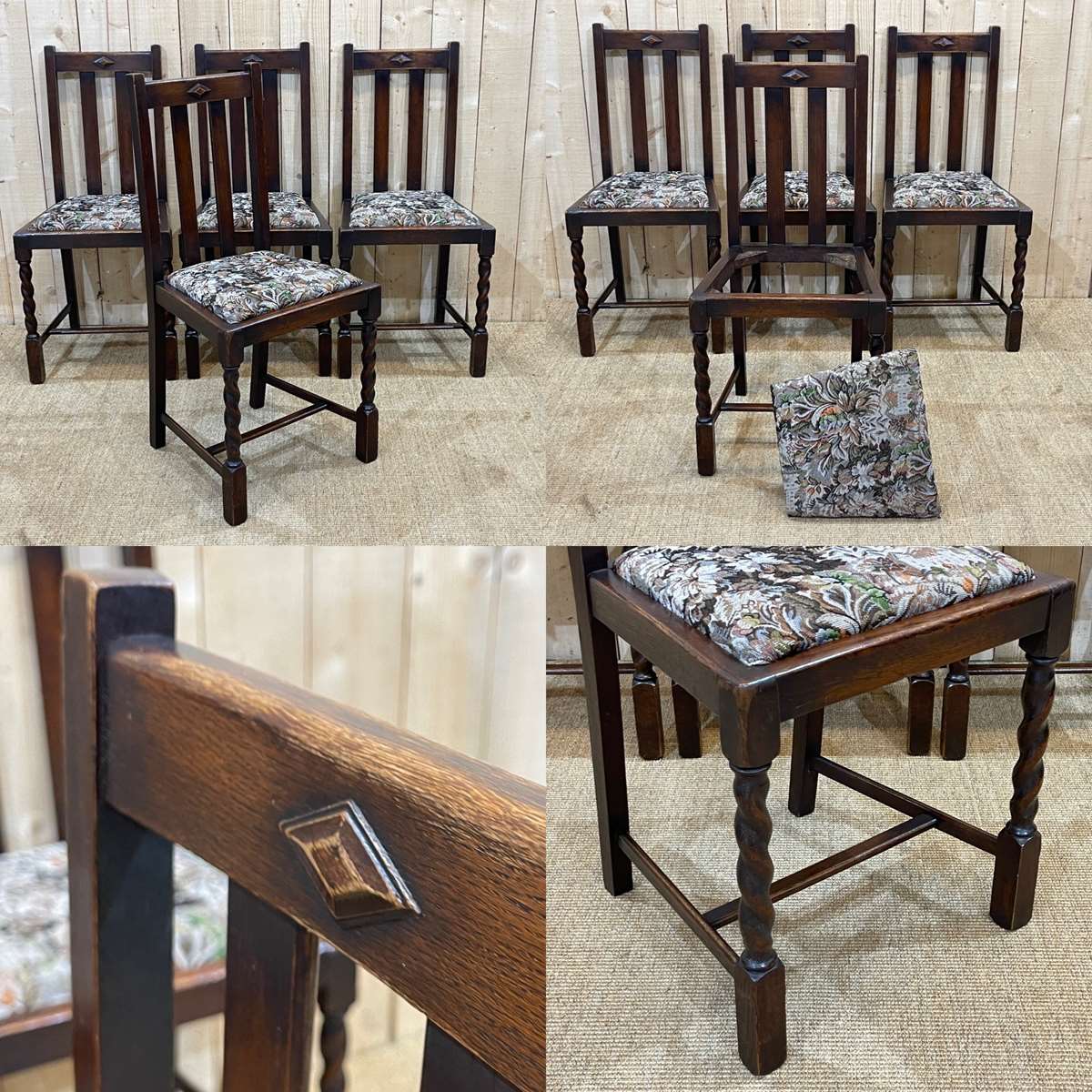 Suite of 4 English chairs early twentieth in oak.