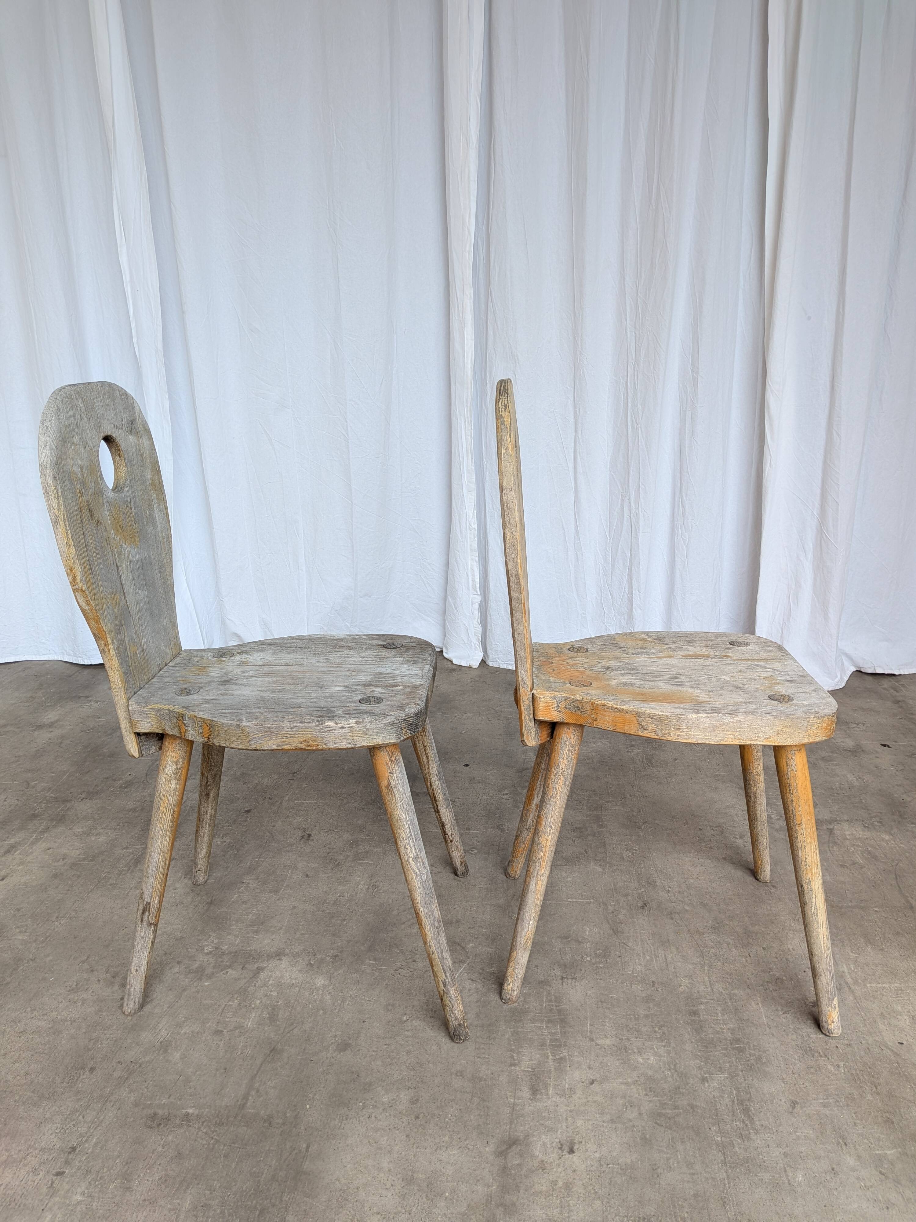 Set of 2 Rustic Primitive Wooden Chairs / Weathered Farmhouse Dining Chairs