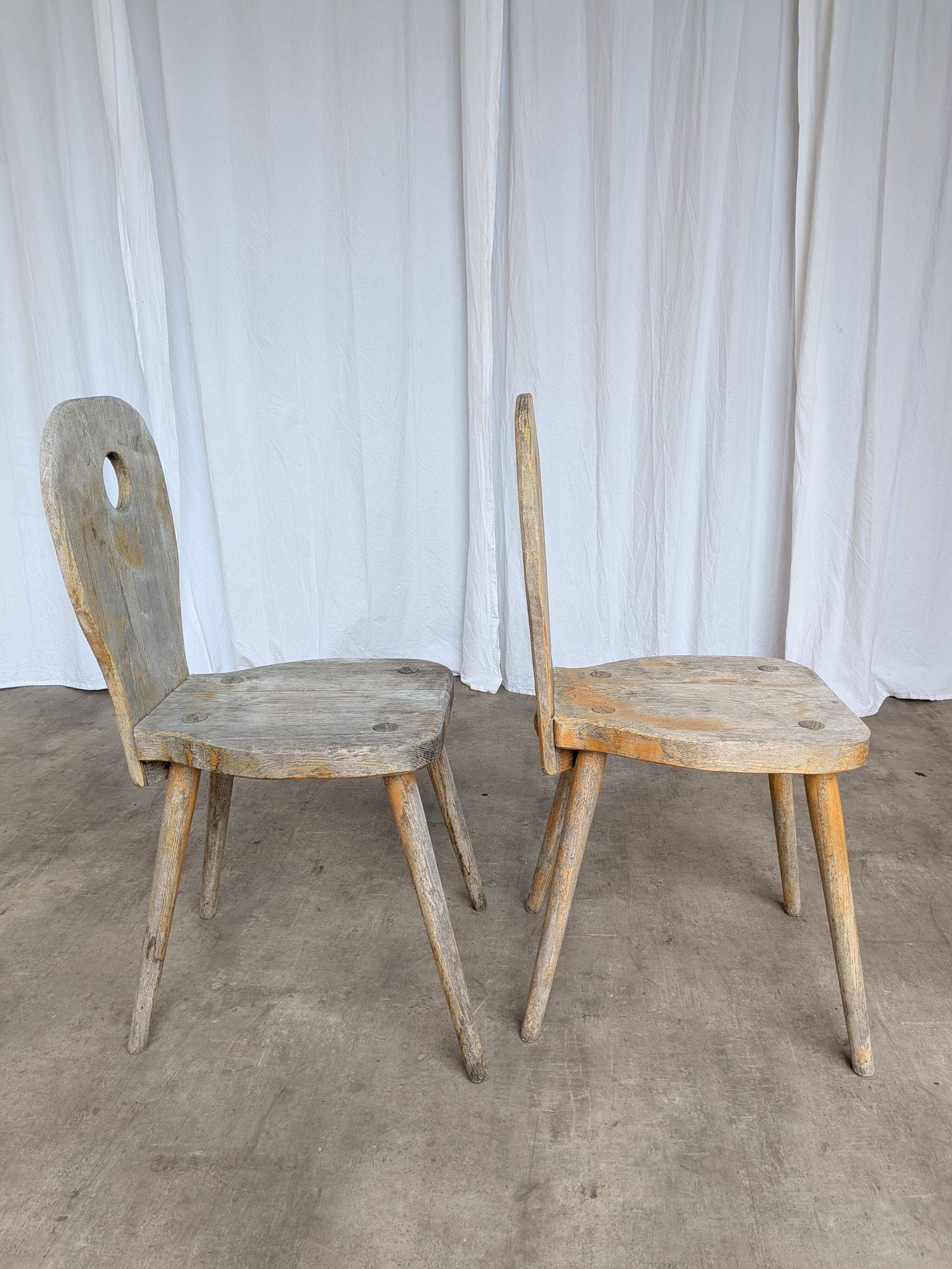 Set of 2 Rustic Primitive Wooden Chairs / Weathered Farmhouse Dining Chairs