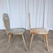 Set of 2 Rustic Primitive Wooden Chairs / Weathered Farmhouse Dining Chairs