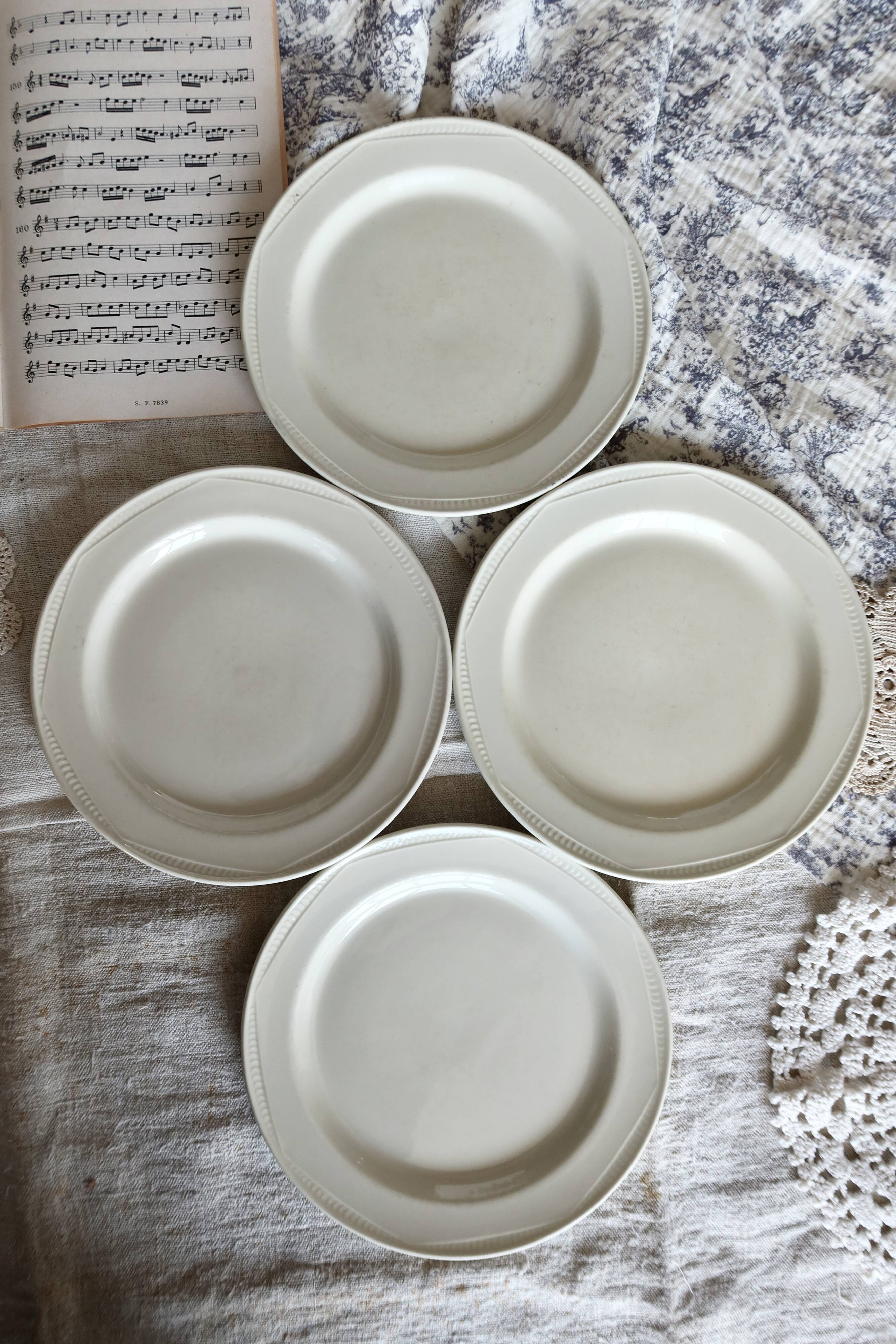 4 vintage English porcelain dessert plates with pearl trim