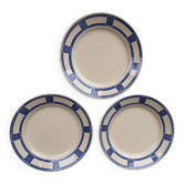 Set of 3 vintage flat plates, 23 cm, semi-porcelain, Badonviller