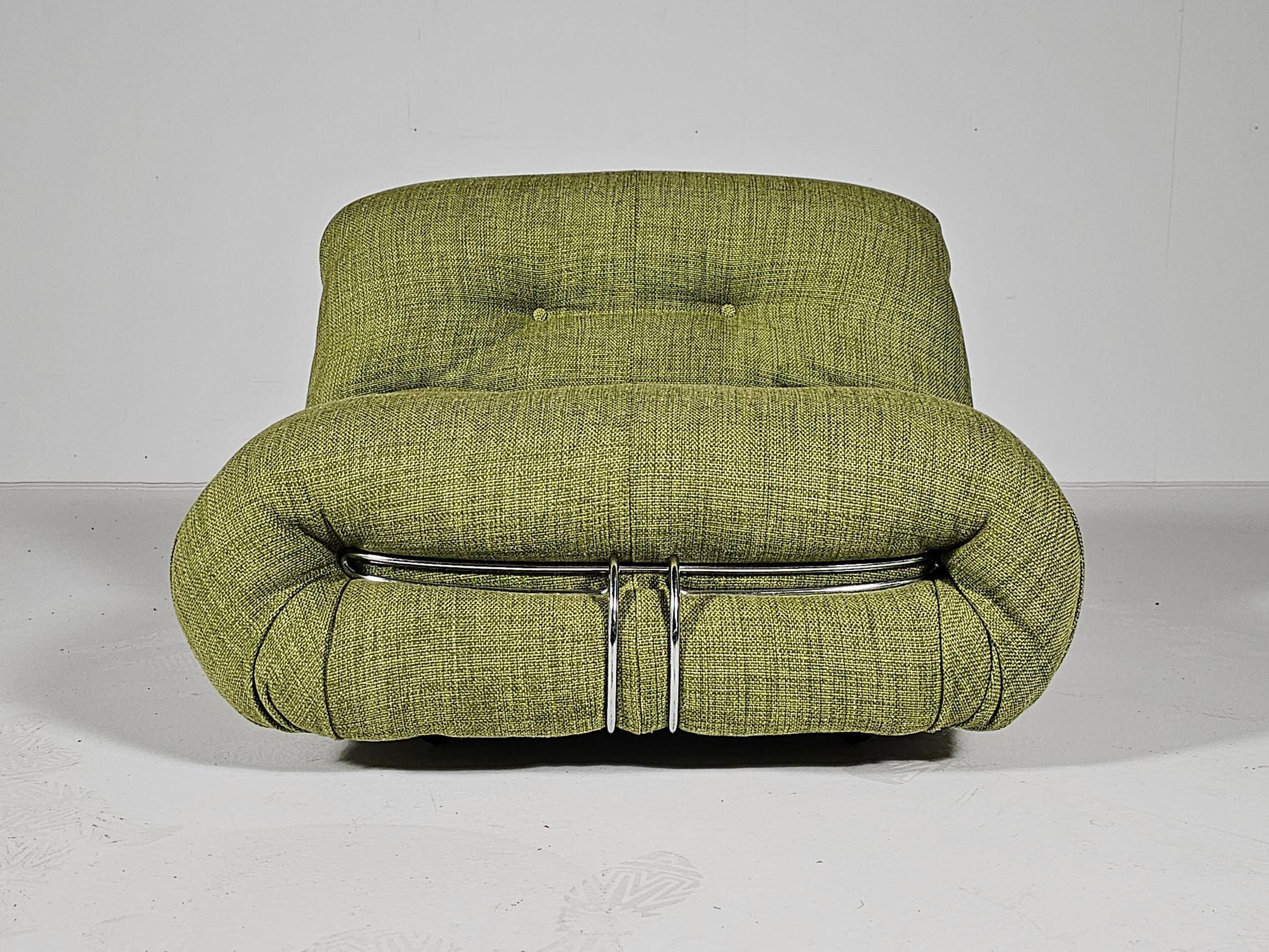 Green linen Soriana chaise longue, Afra & Tobia Scarpa, Cassina, 1970