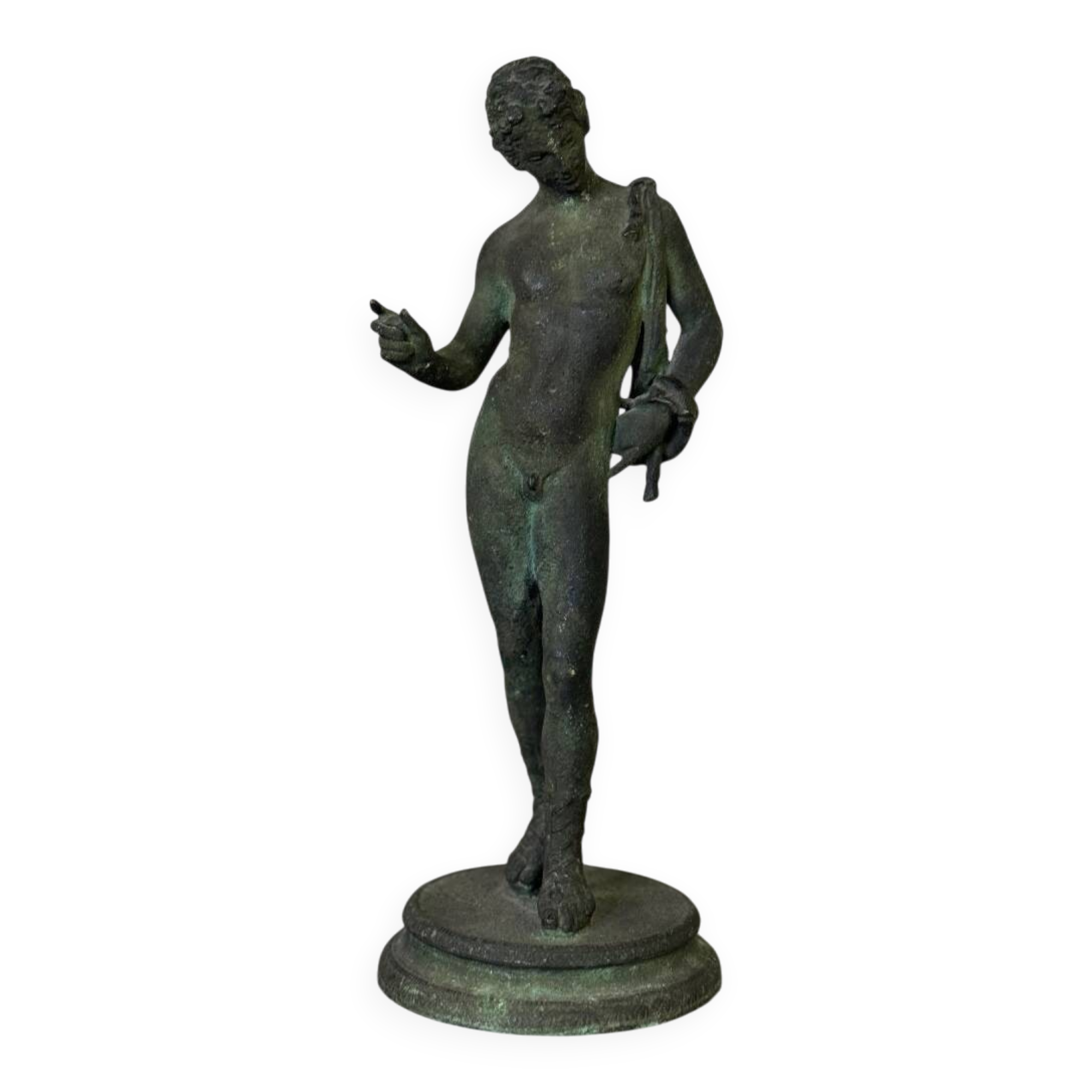 Bronze Narcissus after the antique, excavation patina, 19th century