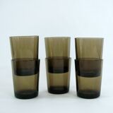6 smoked brown tempered glass cups - Vereco France - vintage 70s