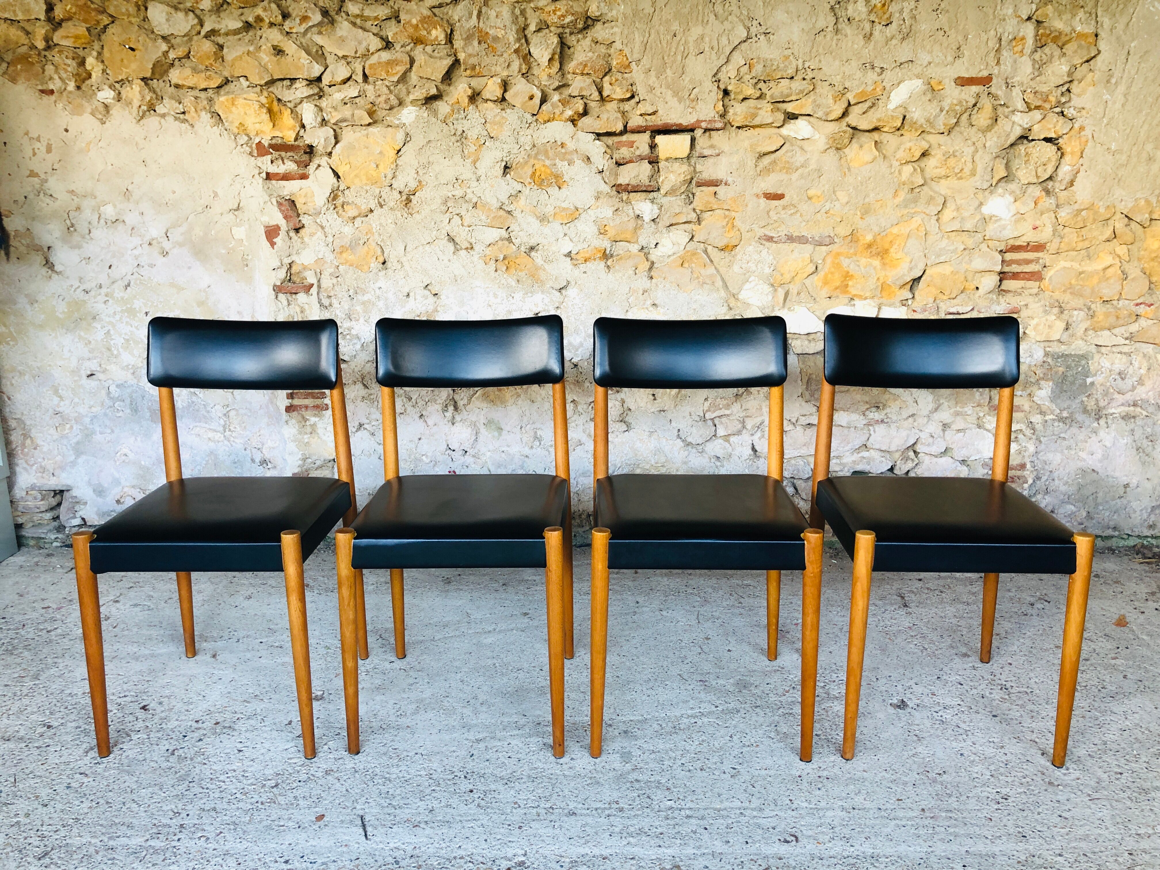 Set of 4 Scandinavian style dining chairs, circa 60