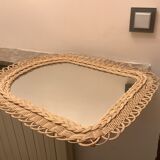 Old rattan wicker braided mirror, 48x40 cm