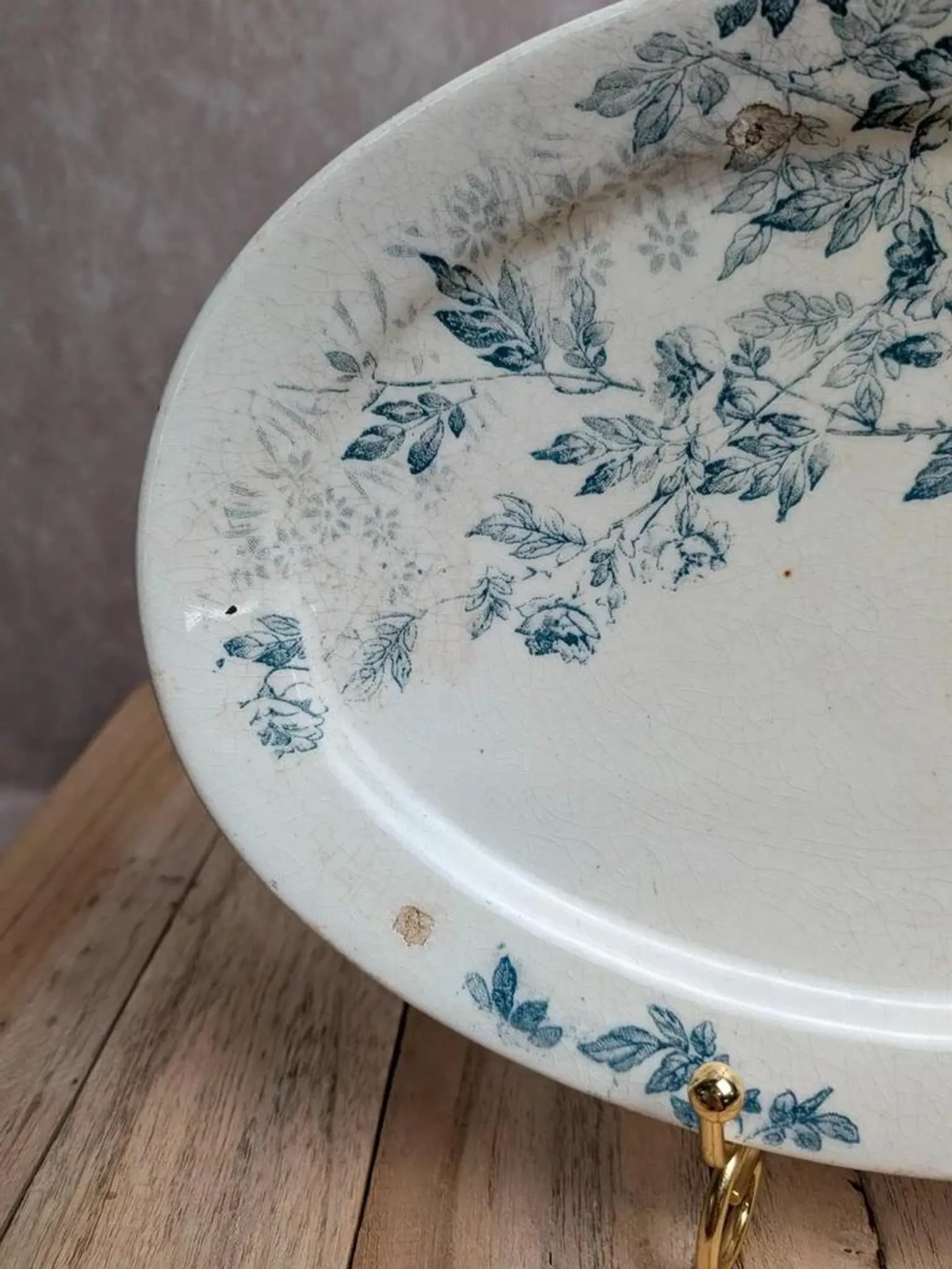 Old Ravier Iron Earth Creil-Montereau – Blue floral decoration