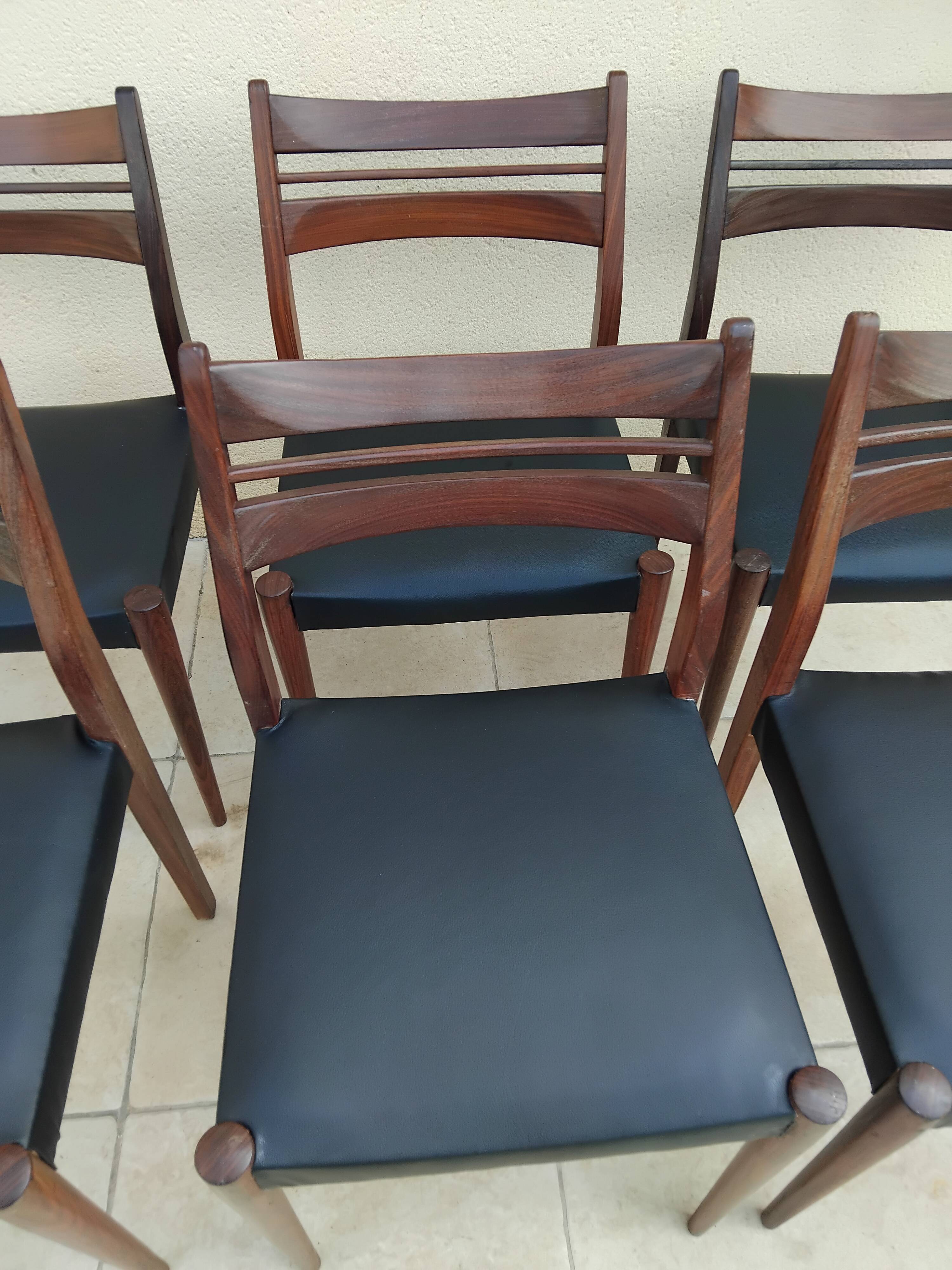 6 vintage teak chairs from the 1960s, Scandinavian Danish.