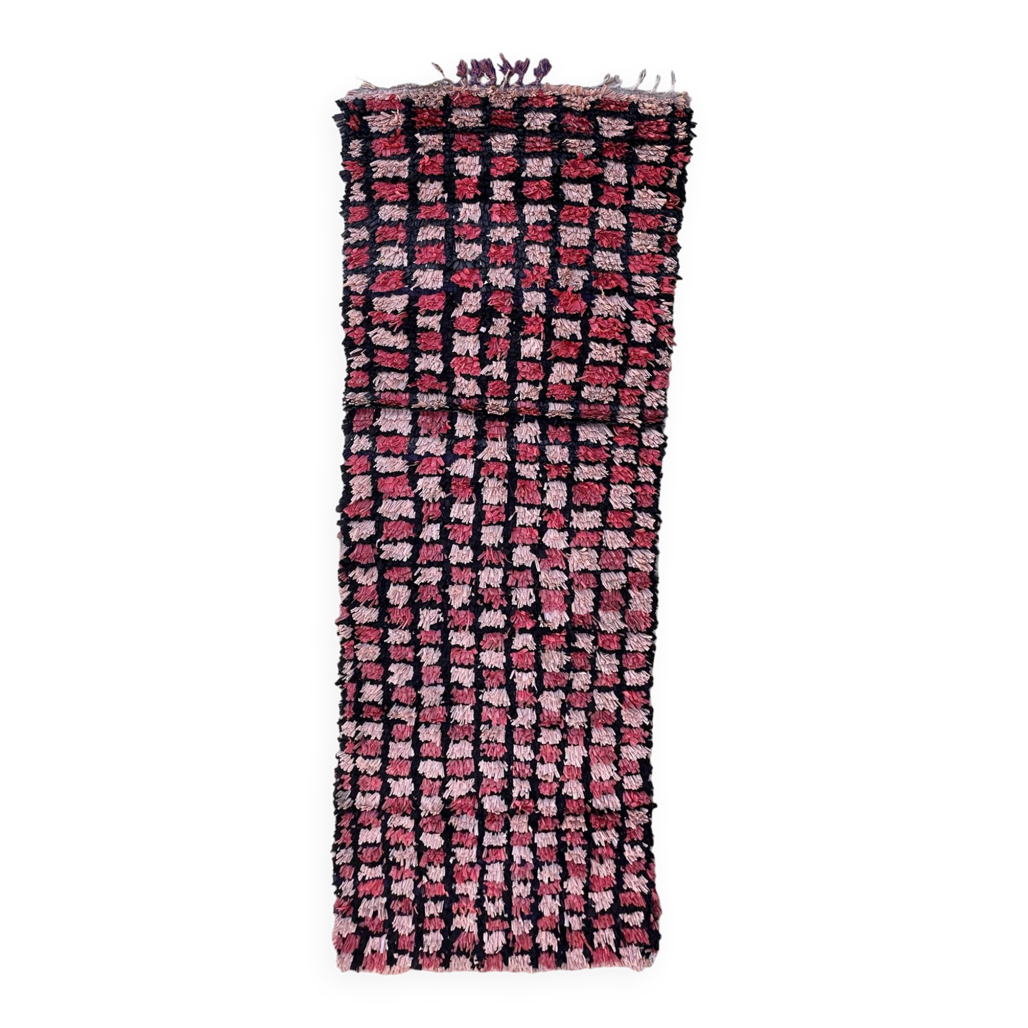 Tapis Berbère Boucherouite rose - 90 x 272 cm