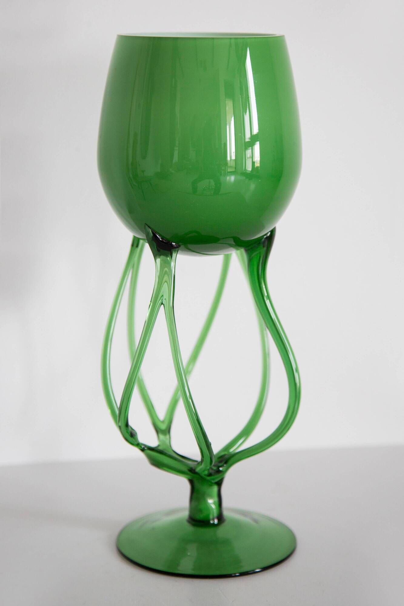 Vintage artistic green vase from the mid-century, Poland, Europe, 1970s.