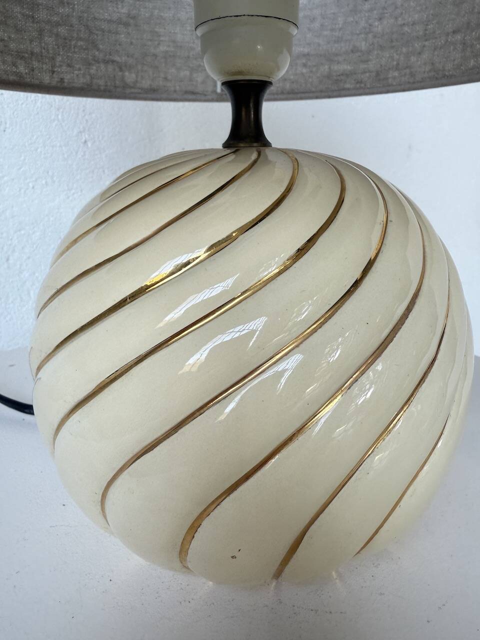 Barbi Ivory and Gold Ceramic Spherical Table Lamp