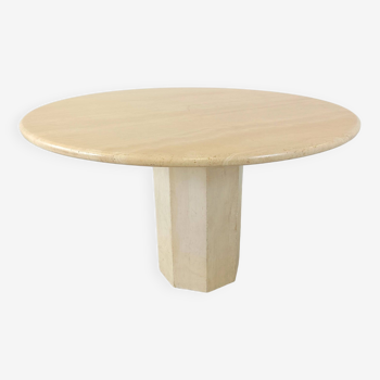 Table à manger ronde italienne en travertin années 1970