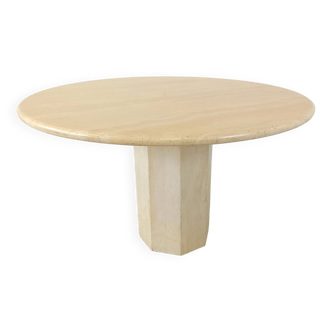 Table à manger ronde italienne en travertin années 1970