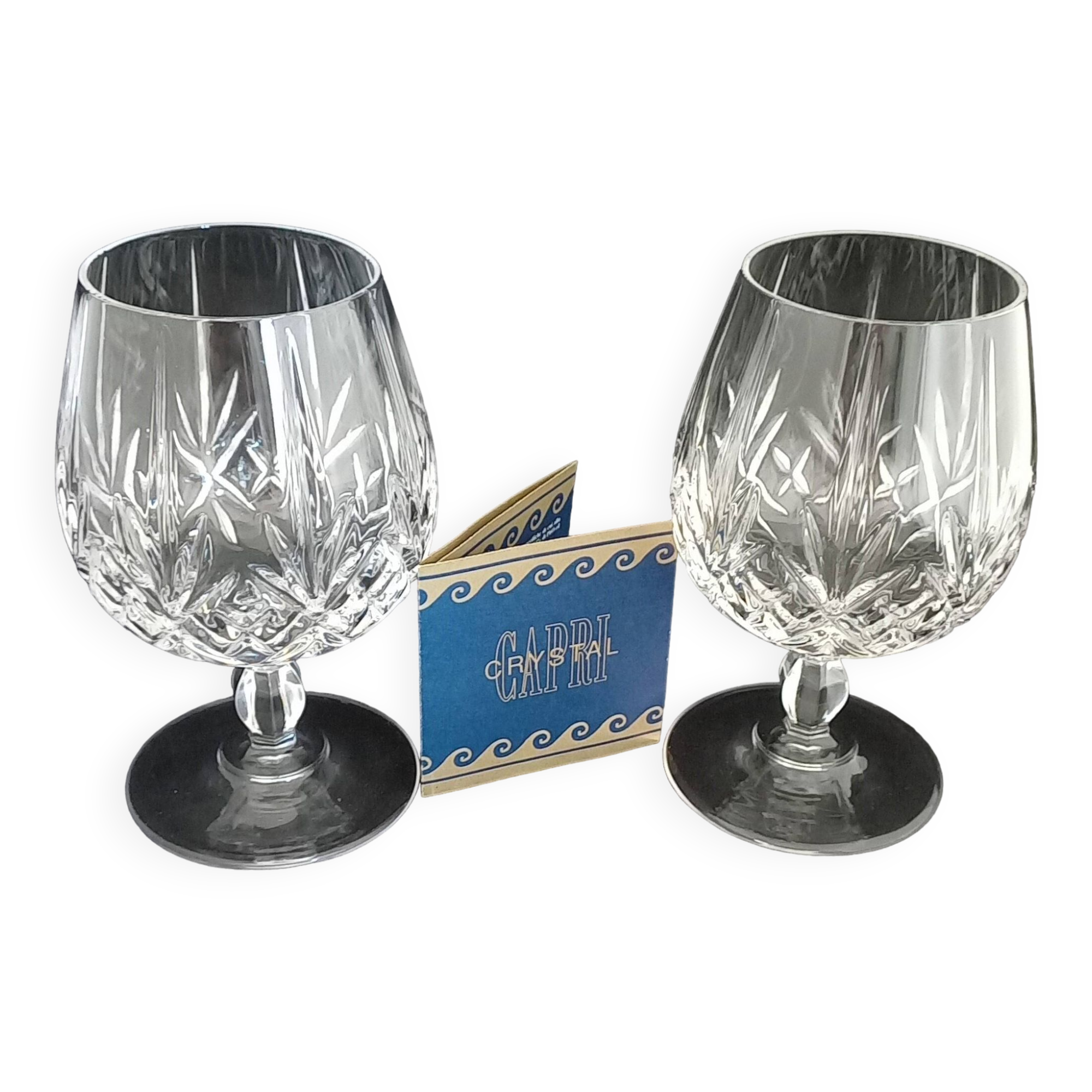 2 crystal cognac glasses