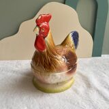Terrine Michel Caugant rooster or hen in polychrome earthenware
