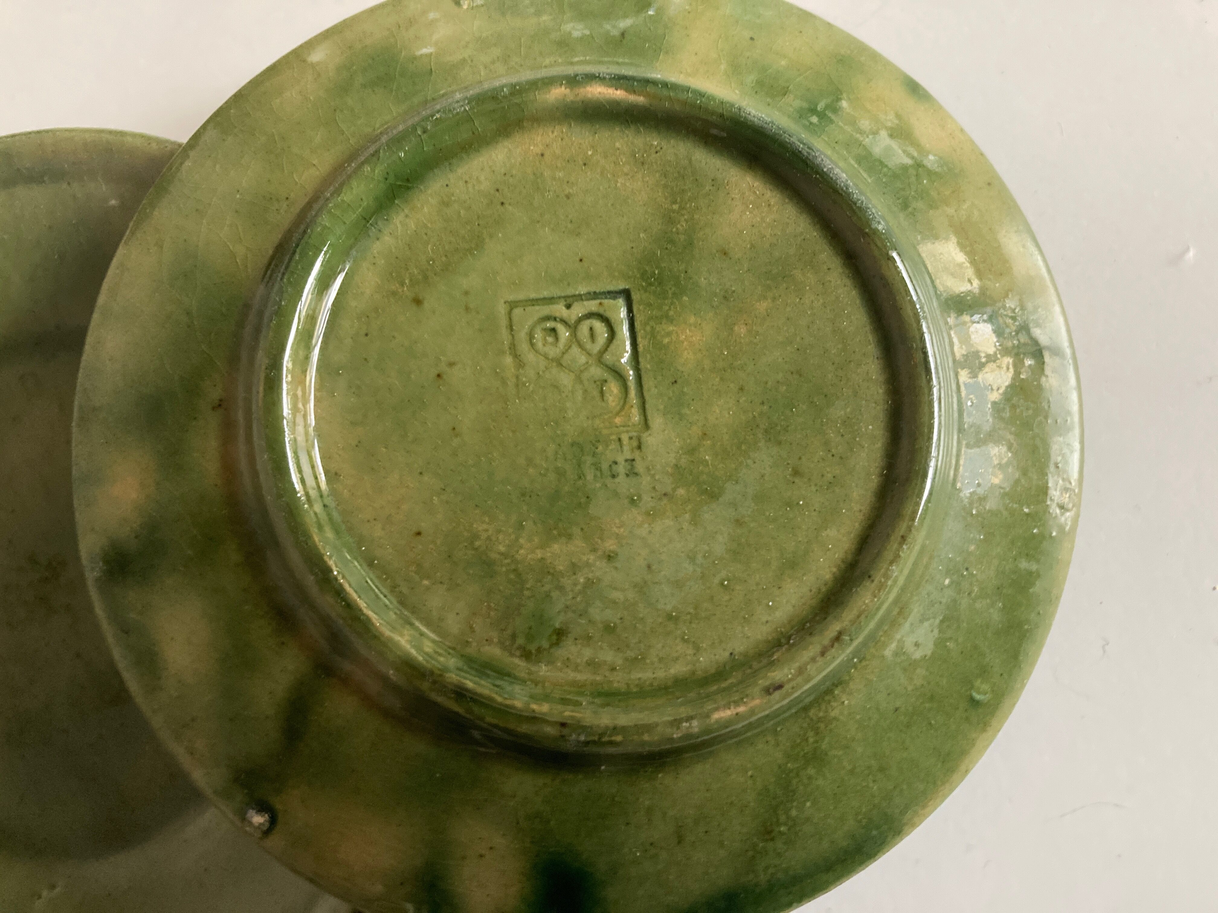 Set de 4 assiettes en terre vernissée verte de Biot 1960