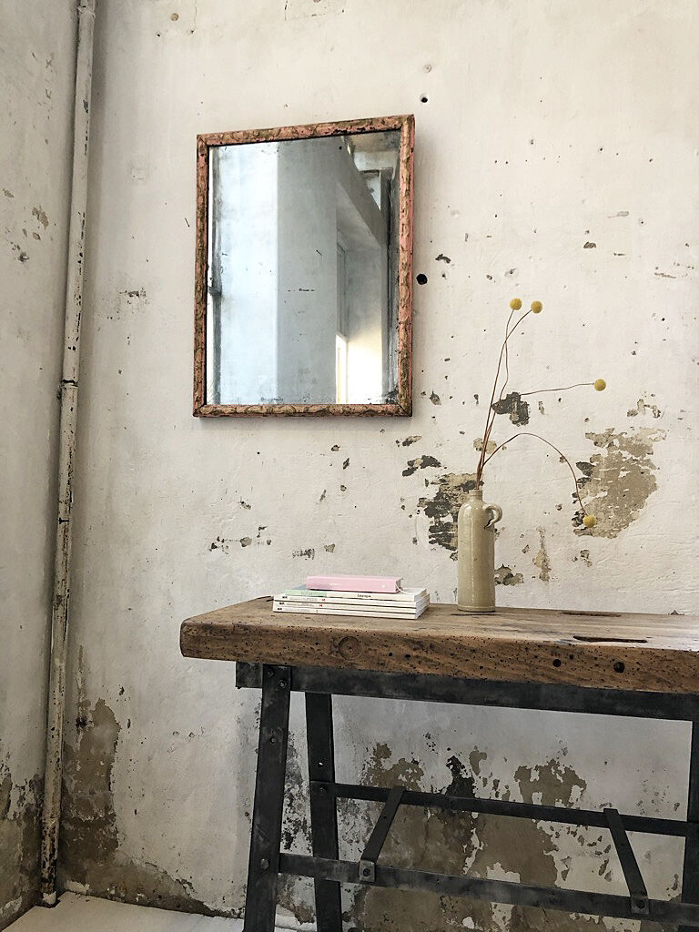 Pink patinated mirror 19th 54x70cm