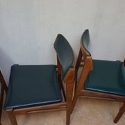 Set of 4 Scandinavian Teak and Green Leatherette Dining Chairs
