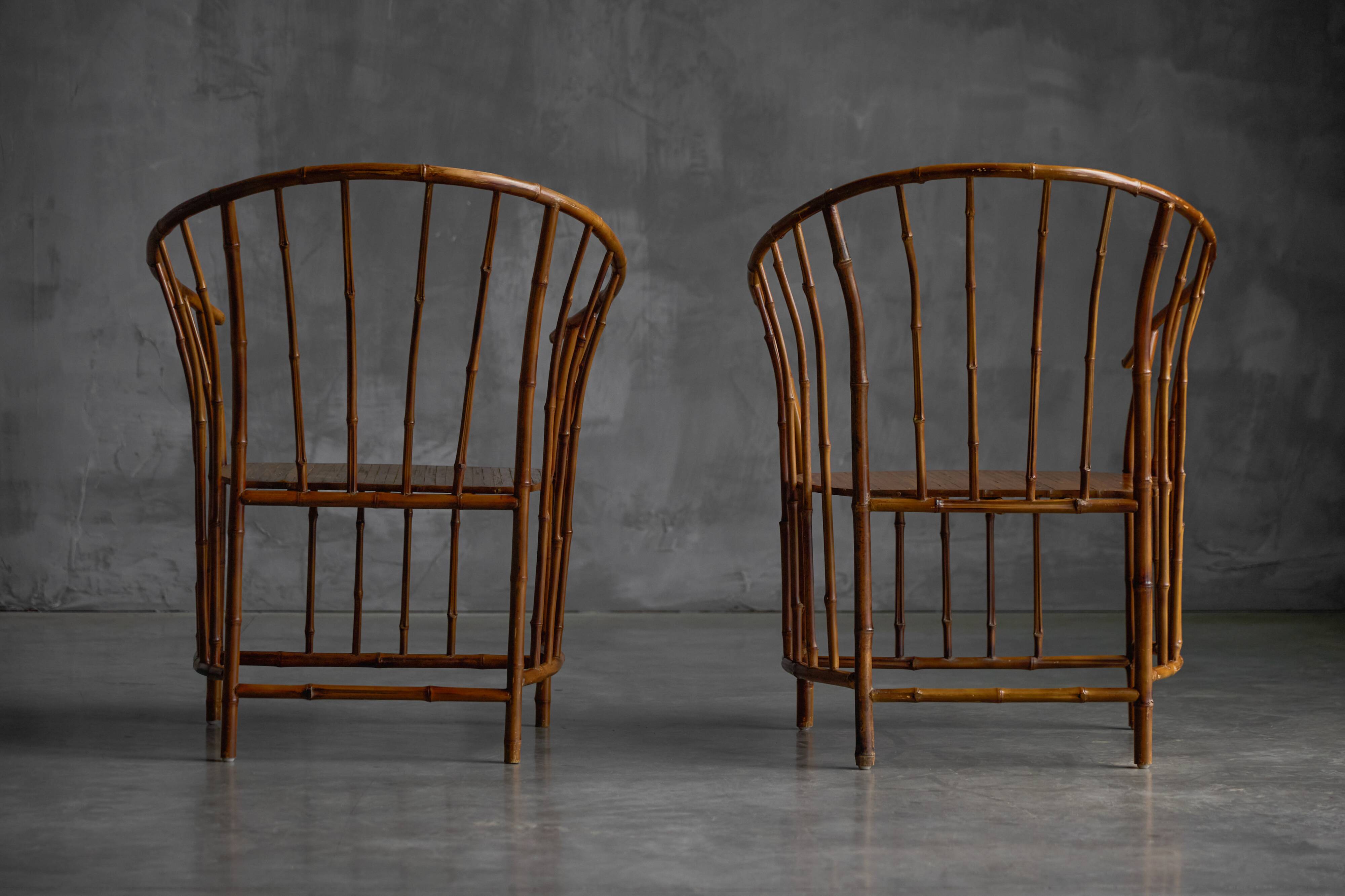 Rustic Wabi Sabi Bamboo Armchairs, France, 1970s