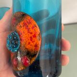 Six blue blown glass and enamel on copper glasses.