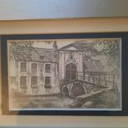 5 lithographies de Bruges, encadrées