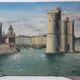 Oil painting on canvas port castle signed 1952