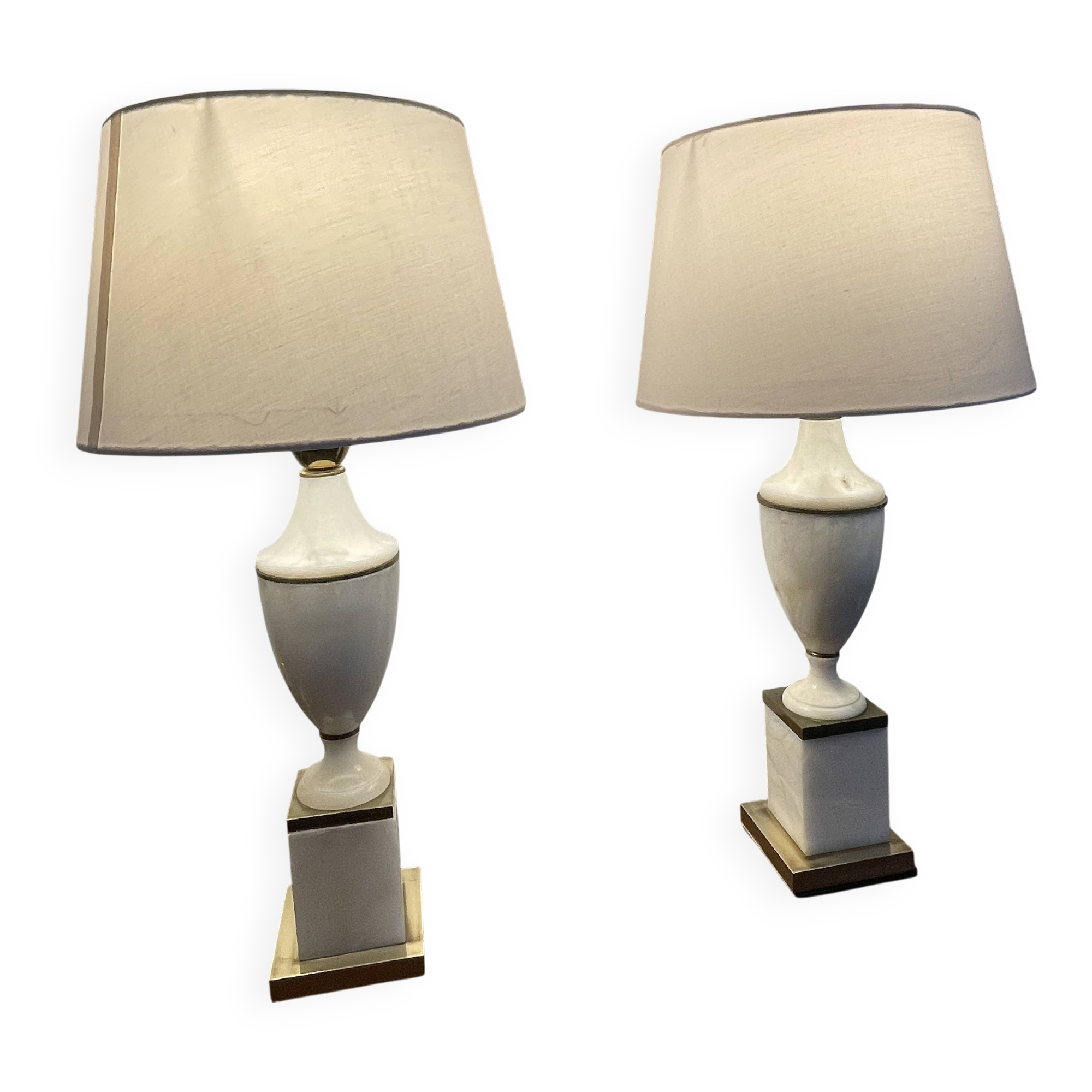 Pair of Art Deco marble and brass lamps