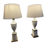 Pair of Art Deco marble and brass lamps
