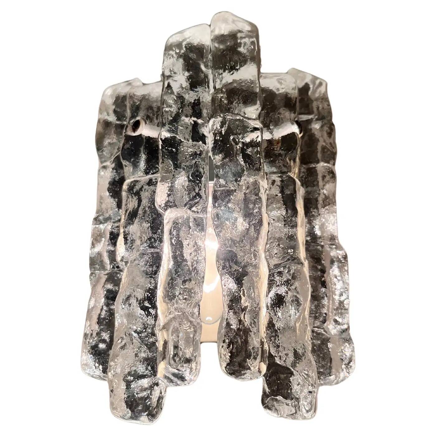 Pair of midcentury wall lamps Kalmar, ice glass, Austria, 1960s