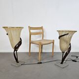 Large Jugendstil floor / table lamps, Roberto Galli, stone base with Italian glass shade