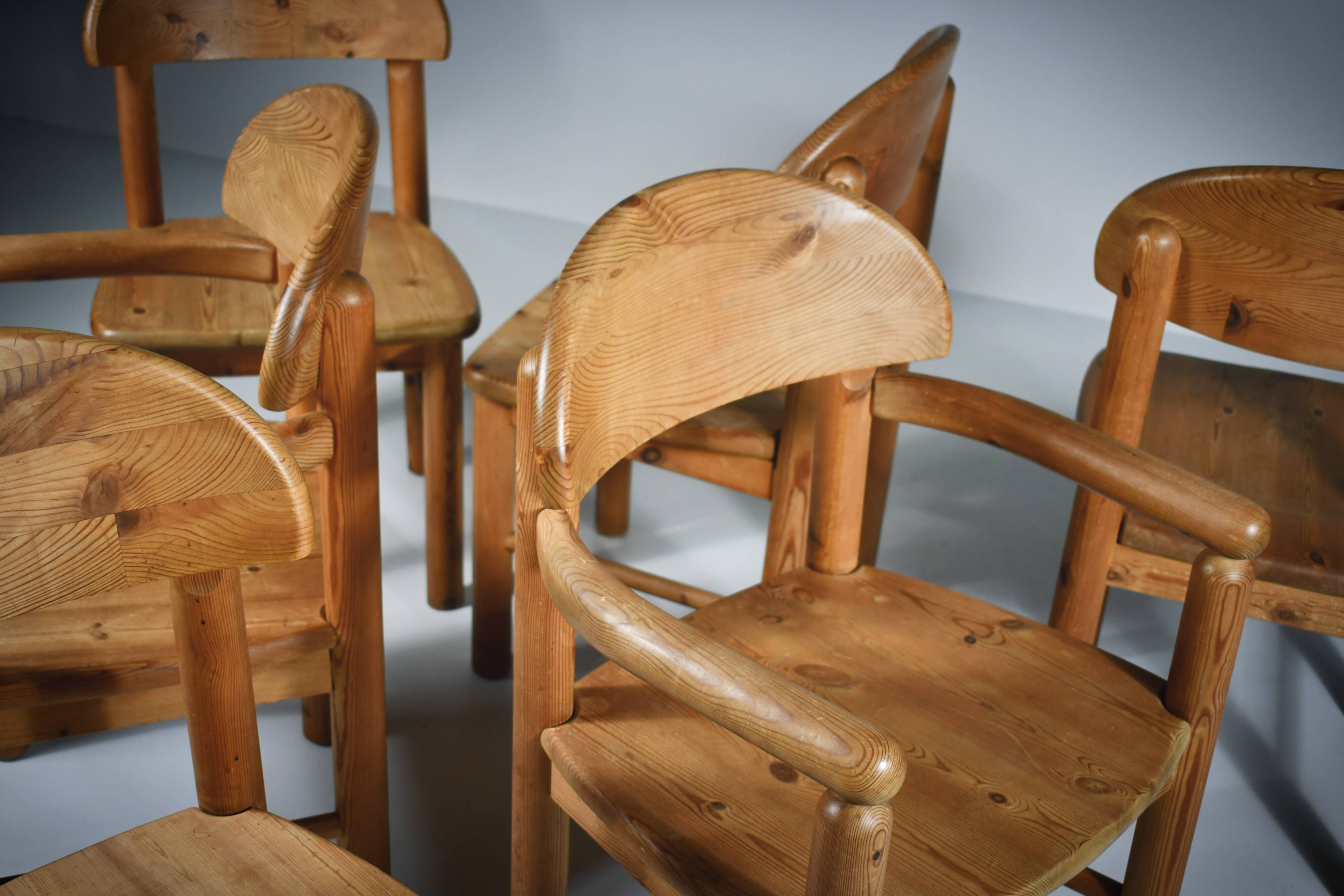 Dining chairs x 6, Rainer Daumiller, solid pine, 1970s