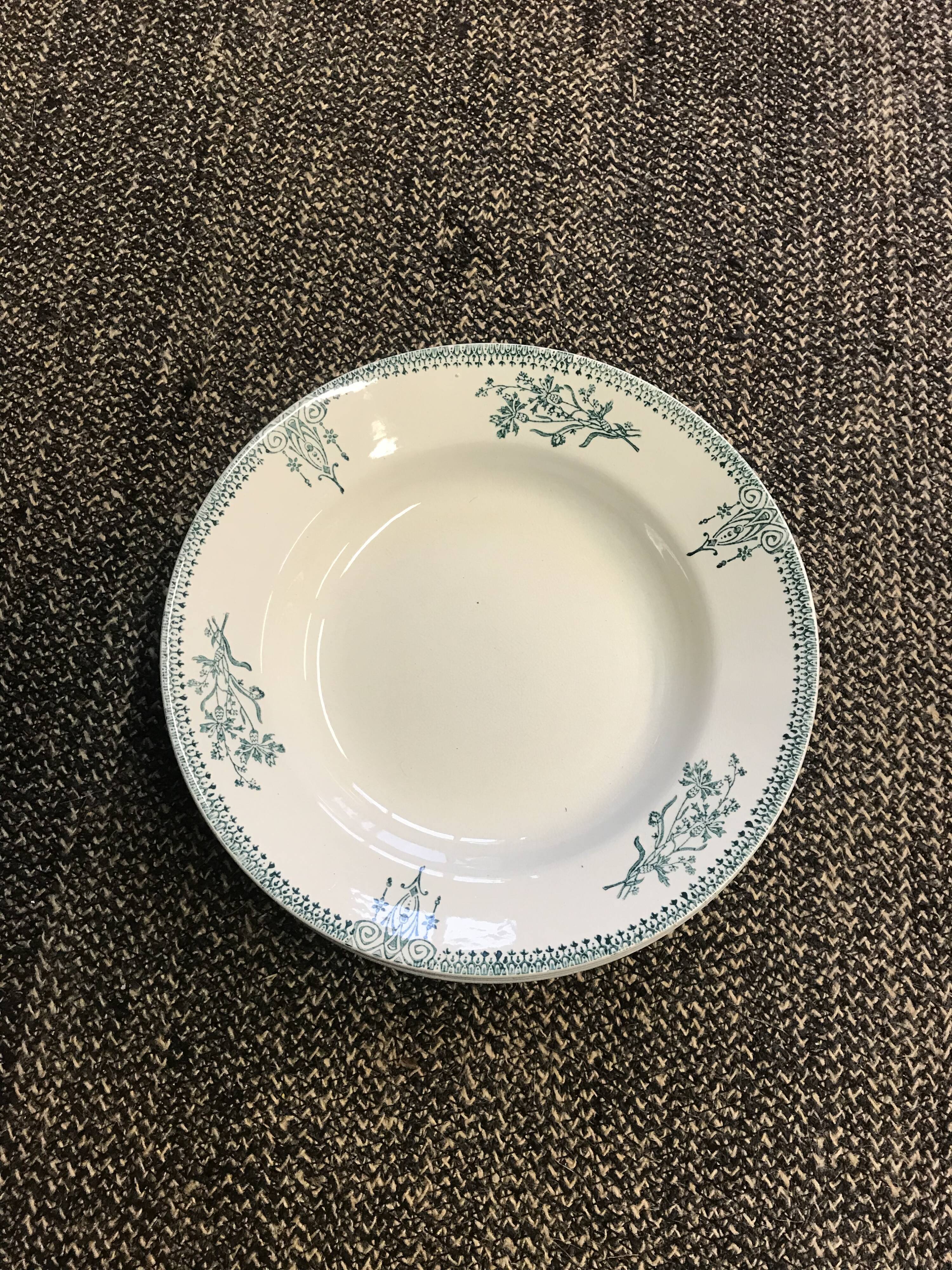 8 earthenware plates in St Amand earthenware with plant motif