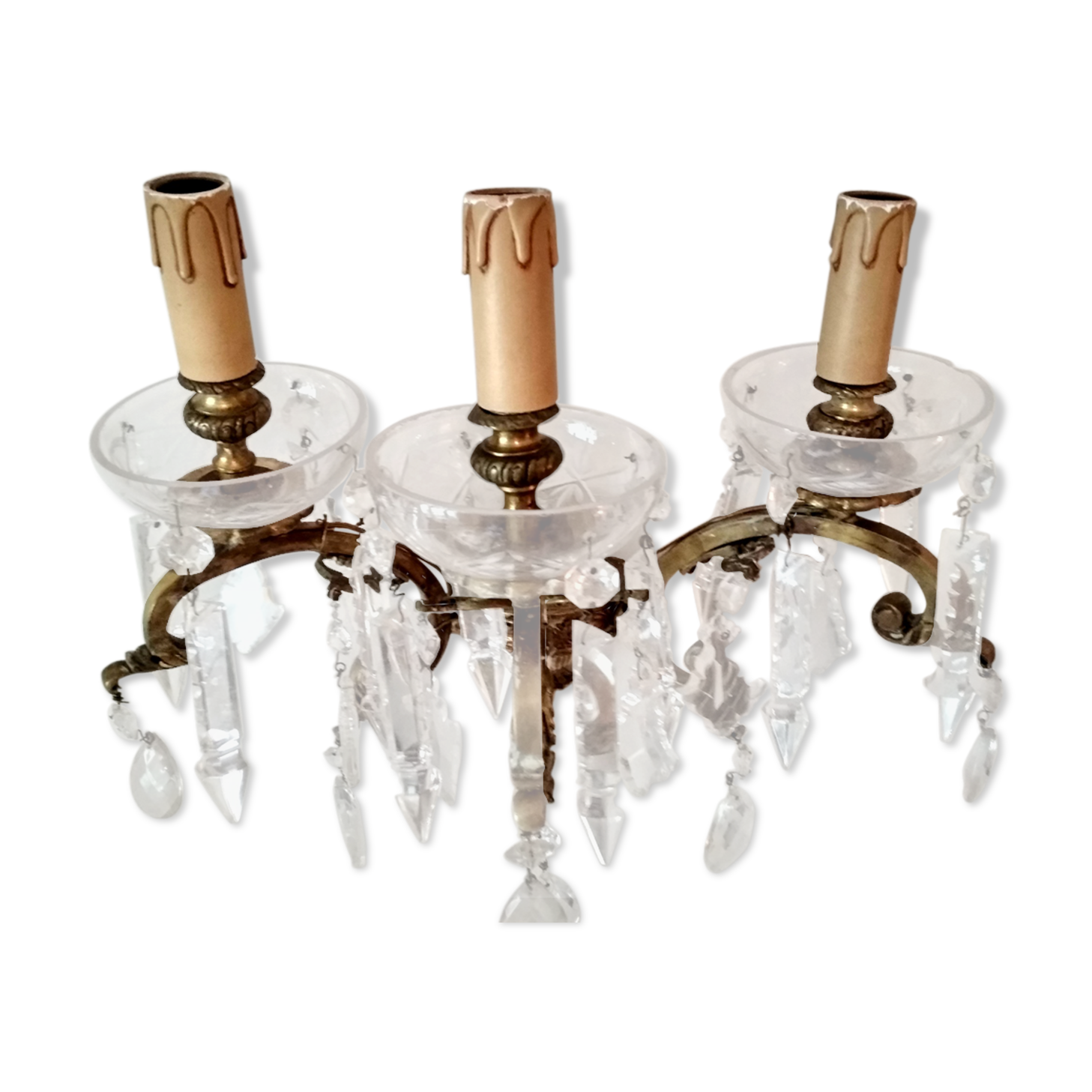 3 Bronze and crystal light wall sconce, late 19th century