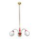 Italian vintage chandelier in brass and milky glass with 3 arms, 1950s.