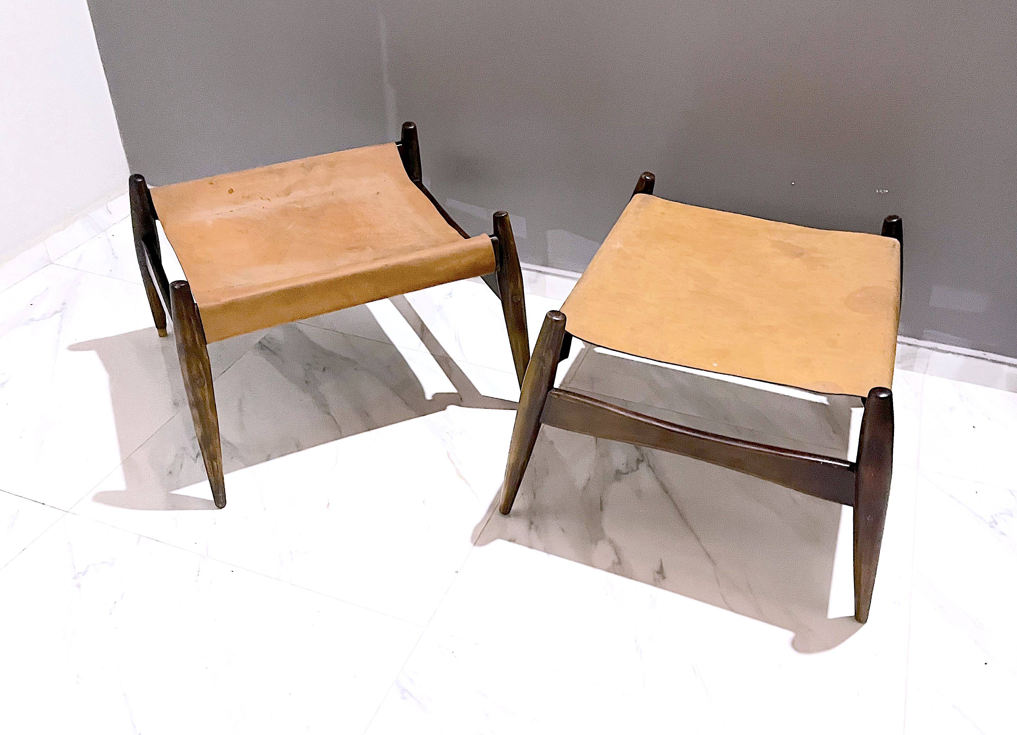 Pair of Ottomans, Rosewood and leather, by Liceu Das Artes e Oficios, Brazil 1960