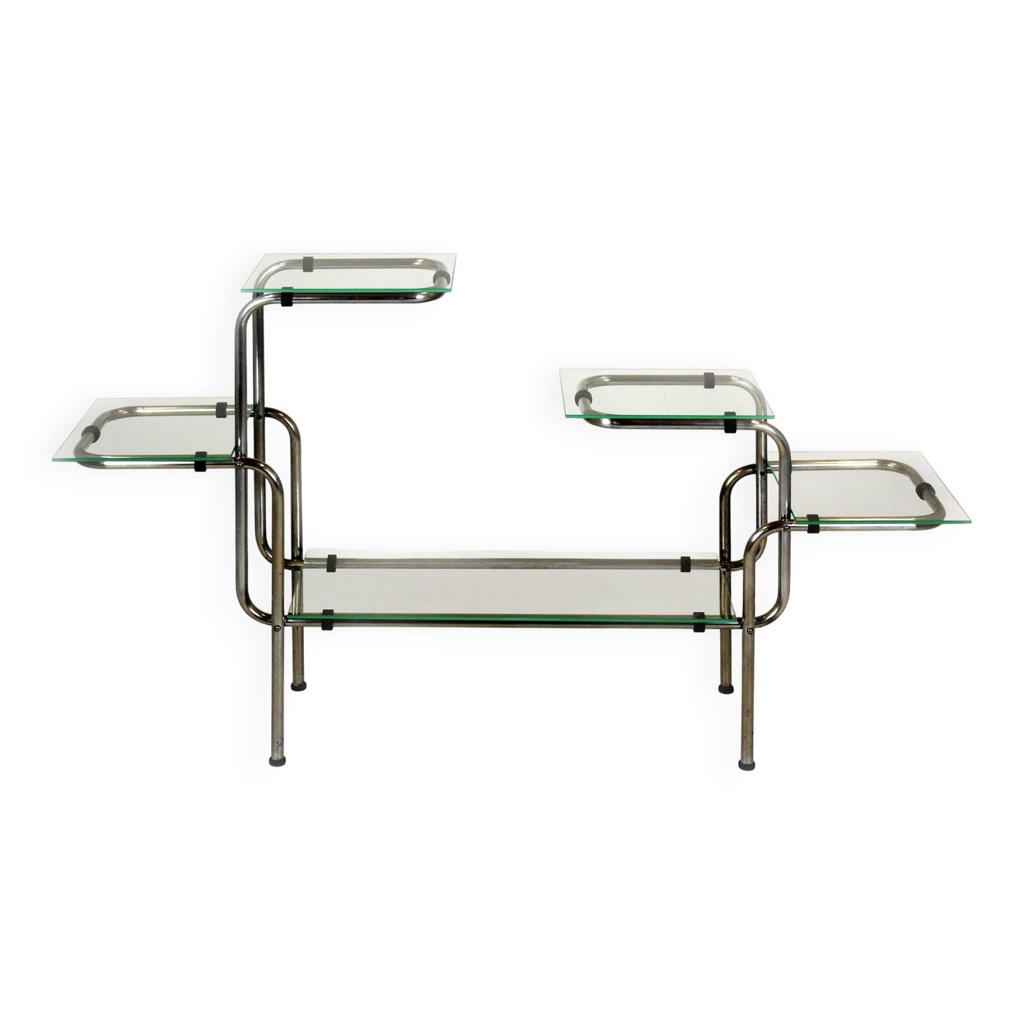 Large Bauhaus Functionalist Plant Stand in Chromed Steel and Glass, Former