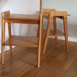 2 light oak bedside tables with two shelves from 1950.